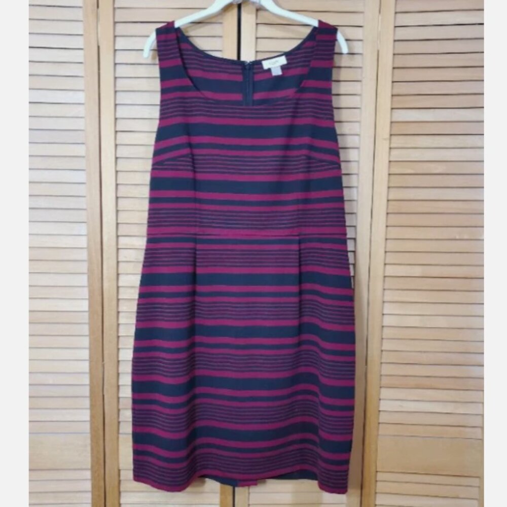 LOFT Red And Black Striped Sleeveless Dress Size 16